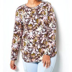 Zuda Z-Knit Curved Hem Long Sleeve Pullover Pocket Floral Size XL